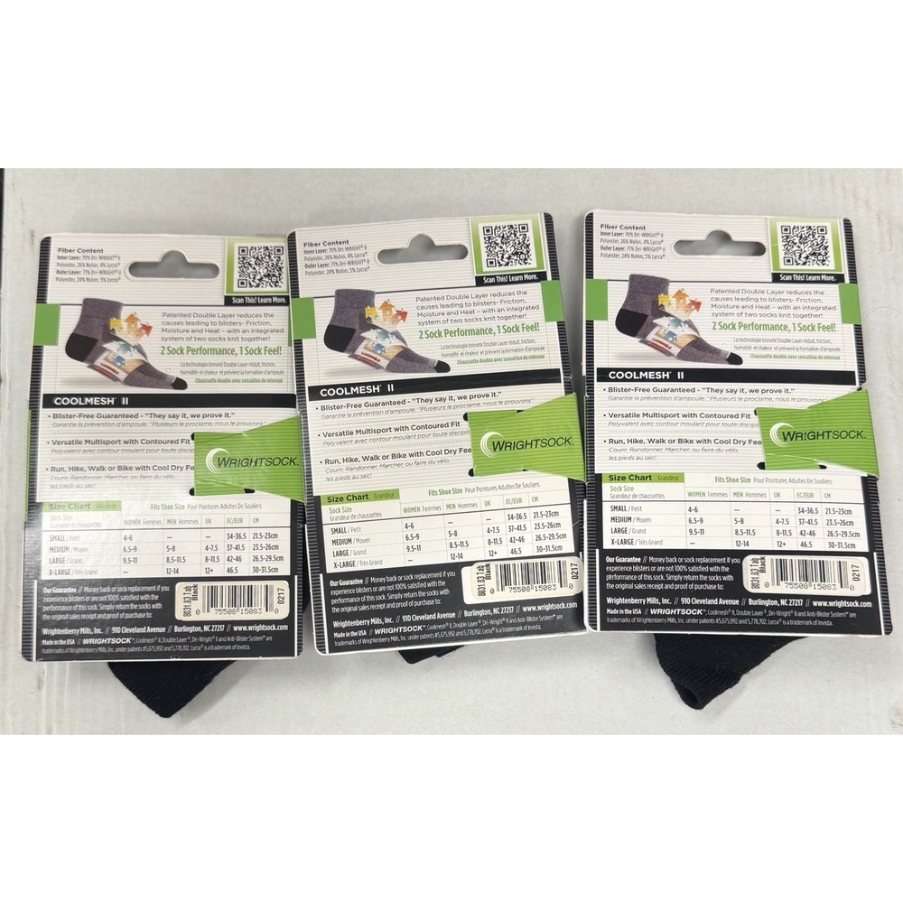 3 Pack WrightSocks Double Layer Coolmesh II Running Socks Adult SMALL Black - Picture 2 of 4